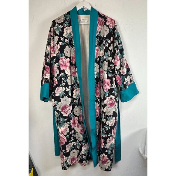 Isadora by Aristeo Womens Floral Kimono Robe Black Red Blue Belted Soft Lounge - Picture 1 of 9